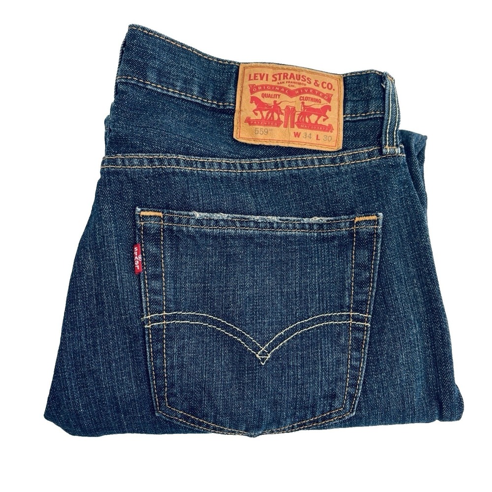 Levis 559 Relaxed Straight Leg Blue Jeans Mens 34x28 More Room in Seat Thighs